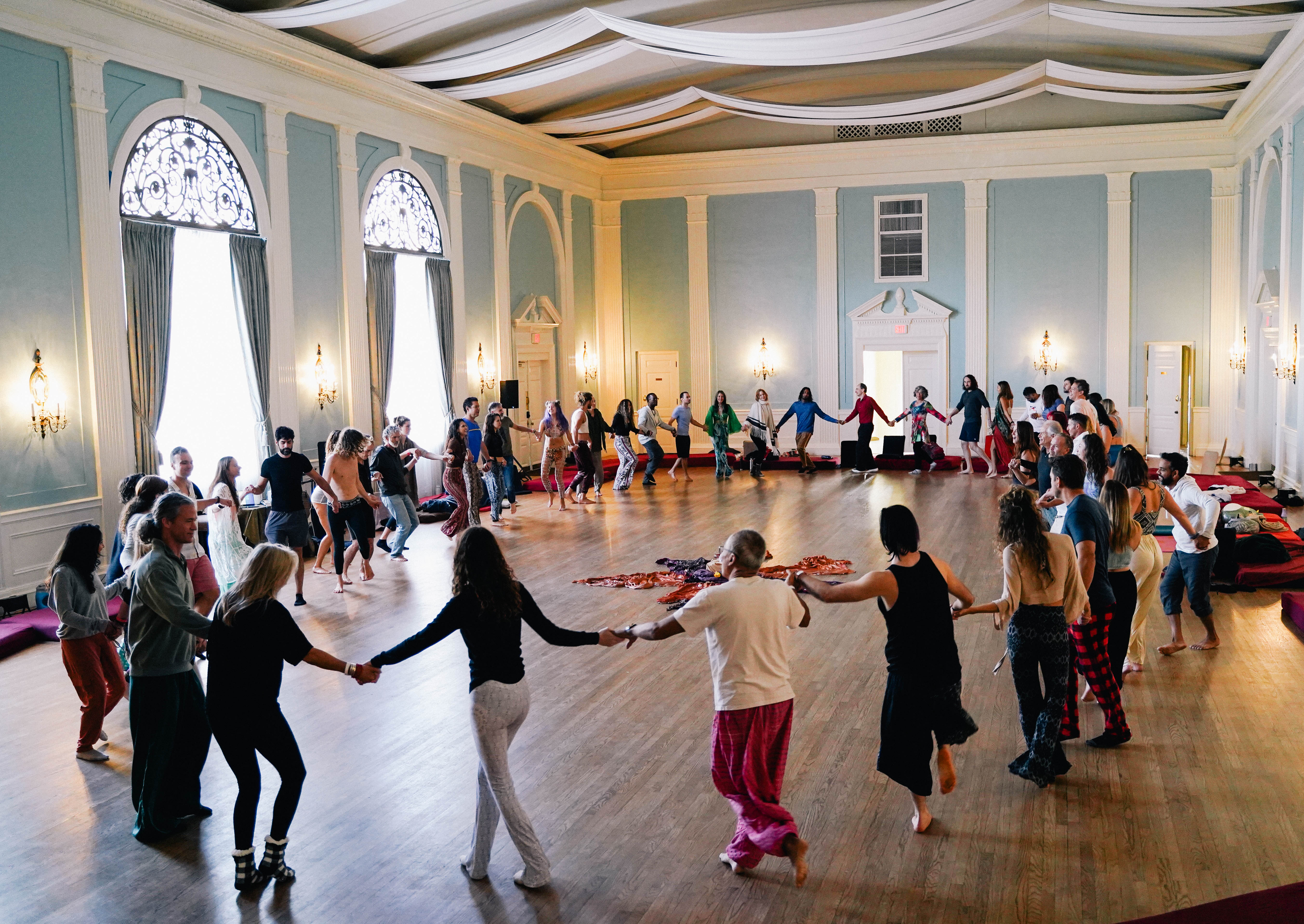 Daytime dance circle at Radiant Hearts